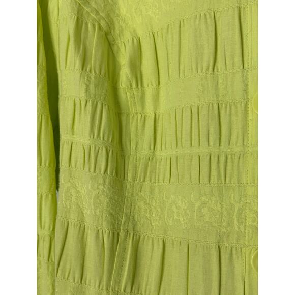 CJ Banks Jacket Women 2X Bright Lime Textured Button Front Stretch Cotton Light - Picture 4 of 8